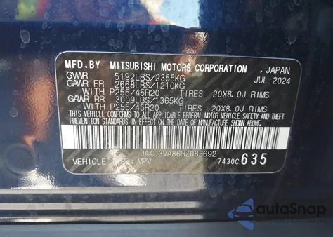 2024 Mitsubishi Outlander Se 2.5 2Wd/Se Black Edition S-Awc/Se Black Edition W/Pano Roof S-Awc z USA, uszkodzony, nr VIN JA4J3VA86RZ083692